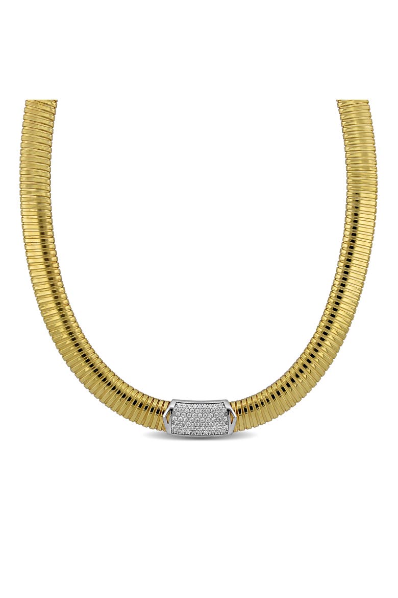 Cubic Zirconia Cluster Omega Necklace, Main, color, Yellow-Plated