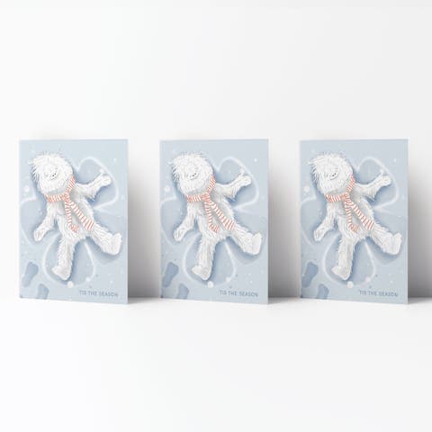Winter/Holiday Greeting Card Pack Sets (3 ct) Yeti Snow Angel