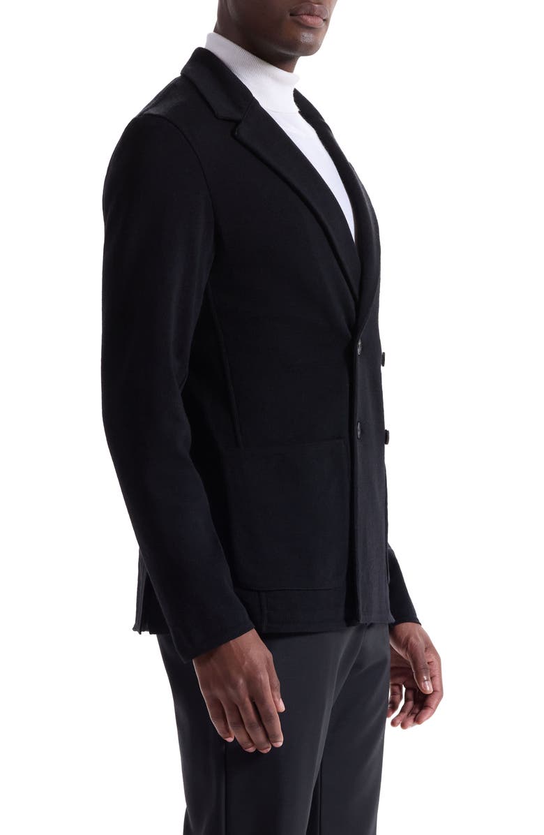 Bugatchi Double Breasted Sweater Knit Merino Wool Blazer, Alternate, color, Black