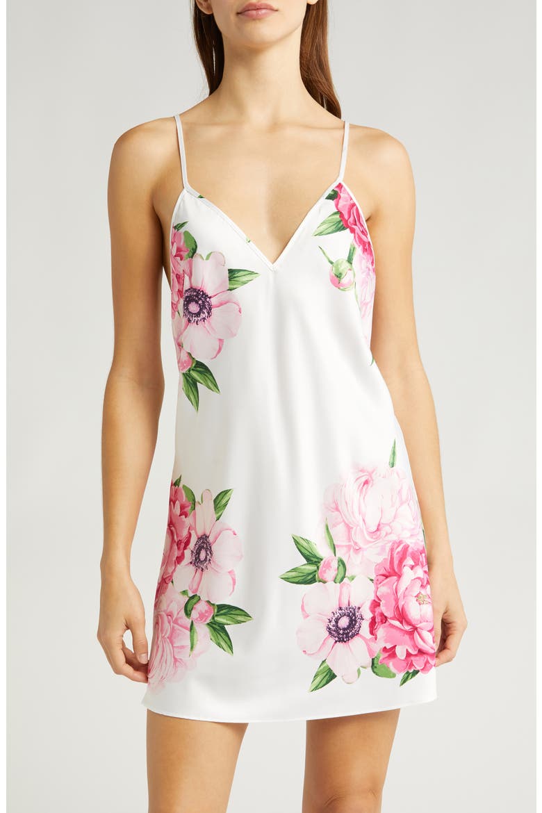 Adrienne Print Satin Chemise, Main, color, BLOOM