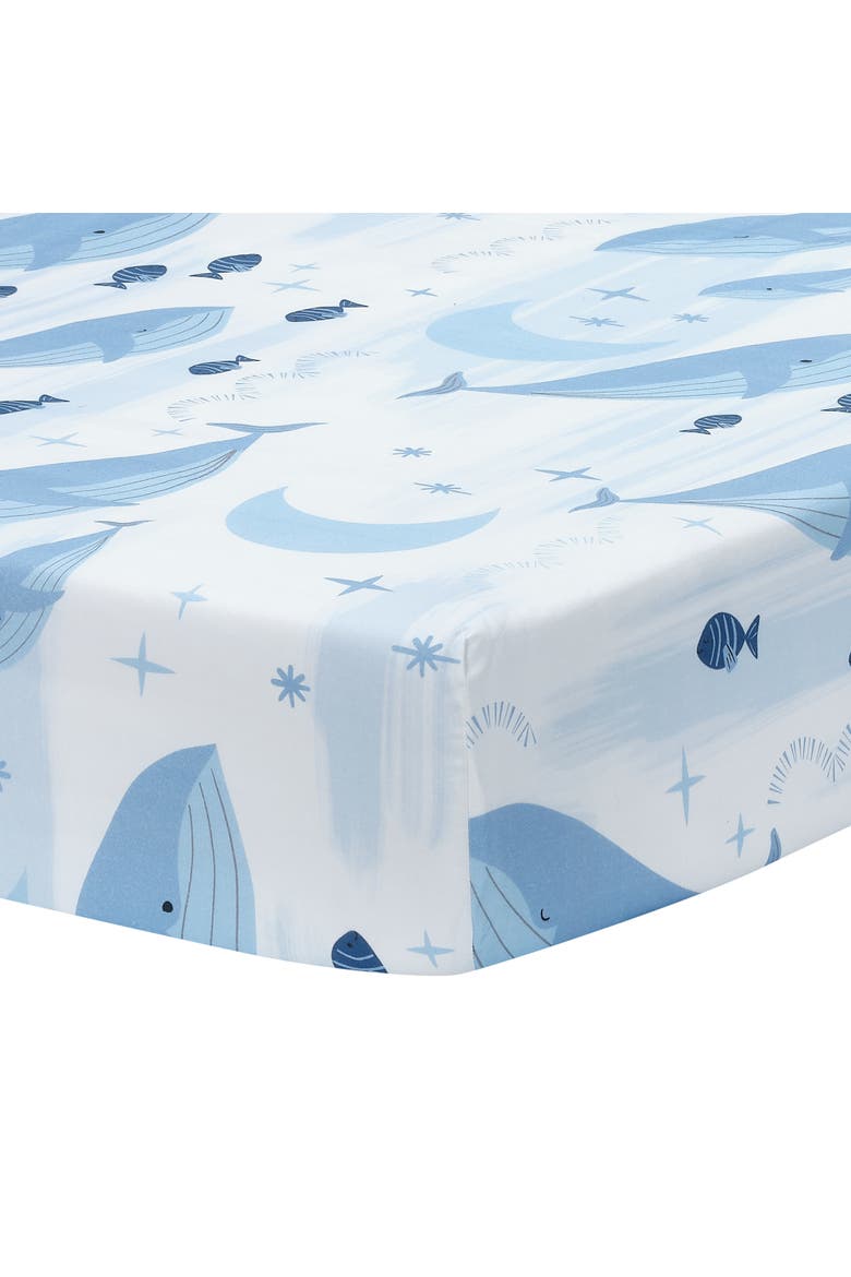 Bubbles & Squirt 3-Piece Whale/Ocean Aquatic Baby Crib Bedding Set, Alternate, color, Blue