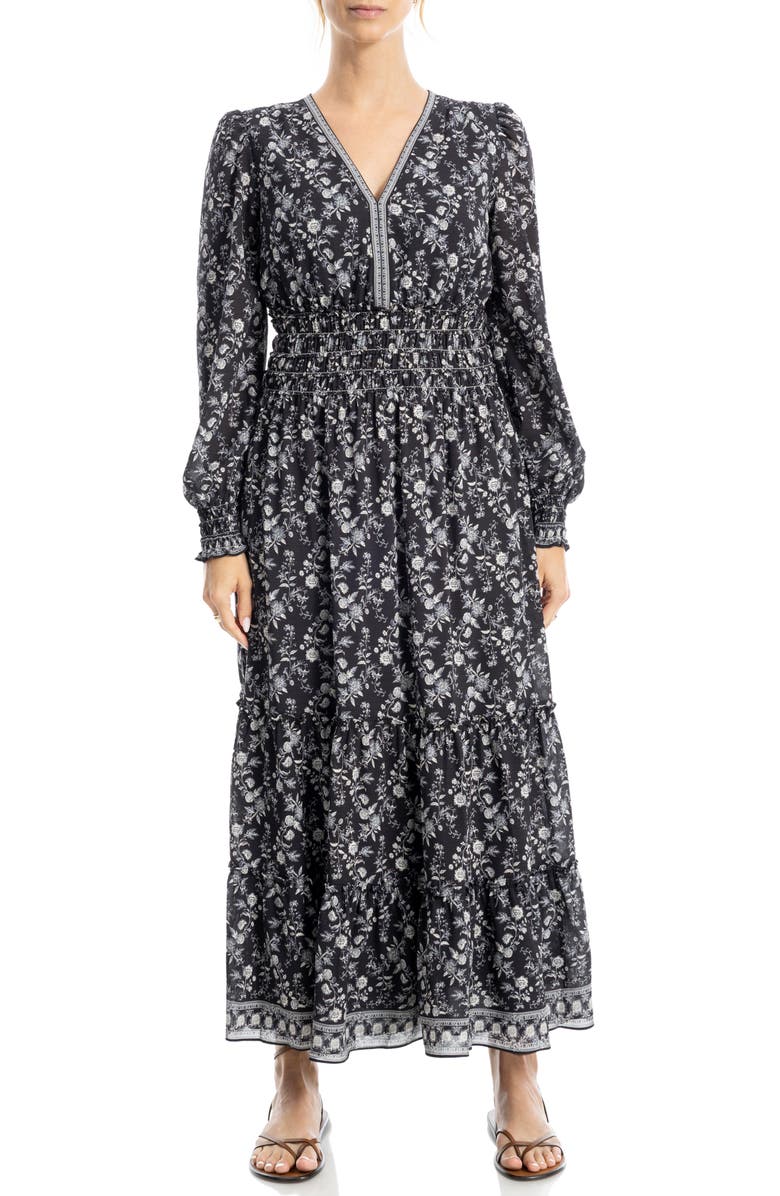 MAX STUDIO Long Sleeve Tiered Maxi Dress, Alternate, color, Black Mono Shaded Paisley