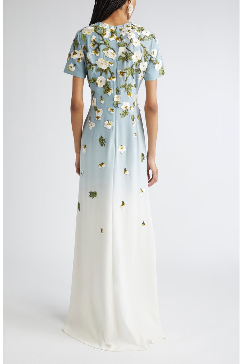 Cherry Blossom Embroidered Dégradé Georgette Gown, Alternate, color, SEAGLASS/ IVORY
