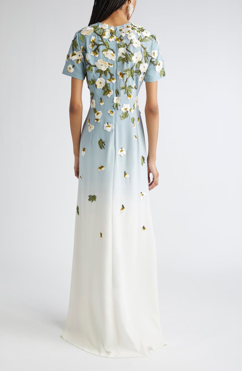 Oscar de la Renta Cherry Blossom Embroidered Dégradé Georgette Gown, Alternate, color, 