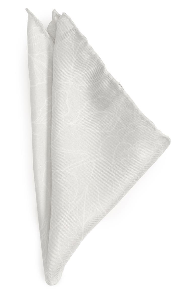 Floral Jacqard Silk Pocket Square, Main, color, GRAY