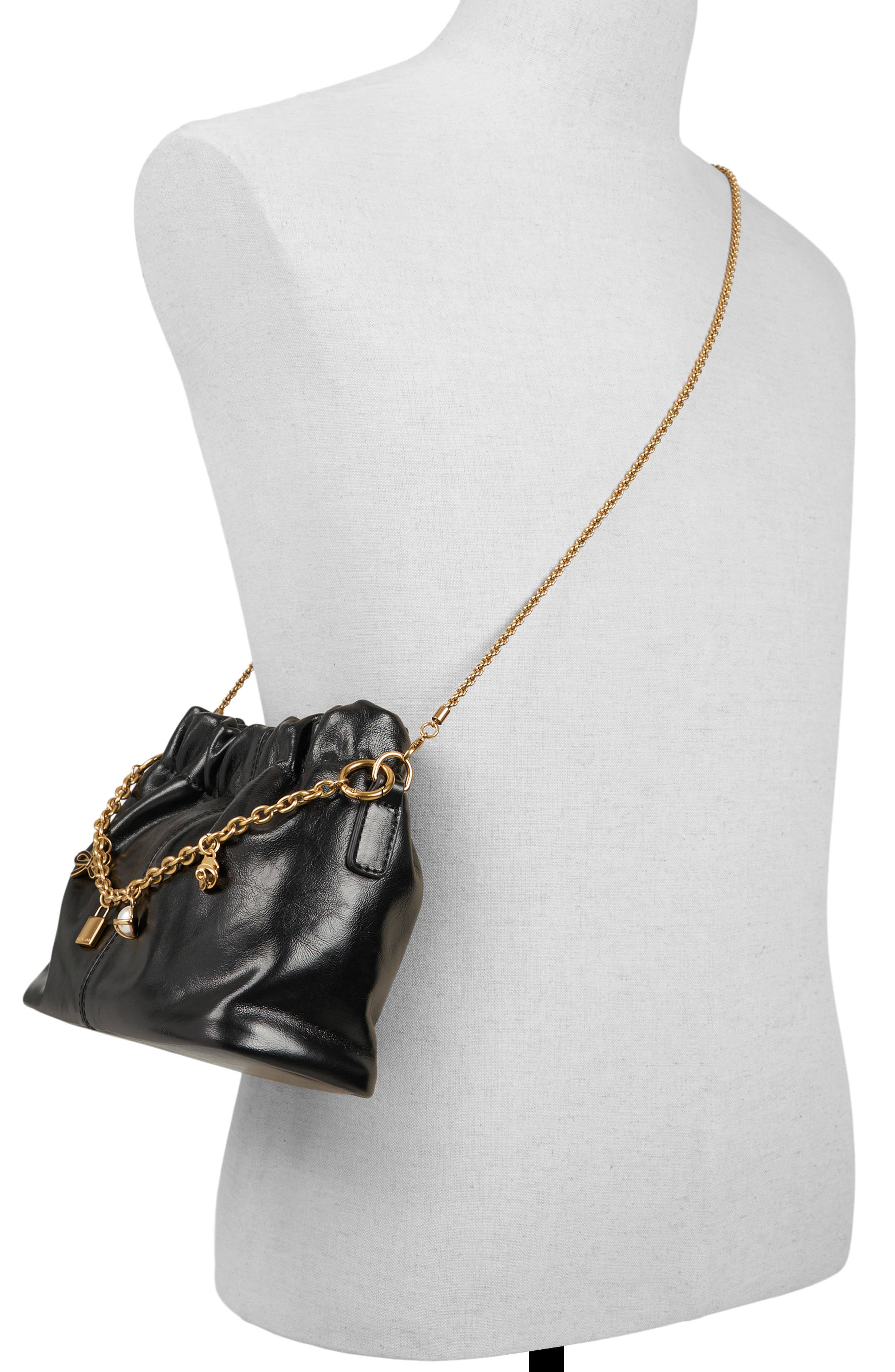 Ted Baker London Essie Leather Charm Bag, Alternate, color, Black Glossy Leather Shiny