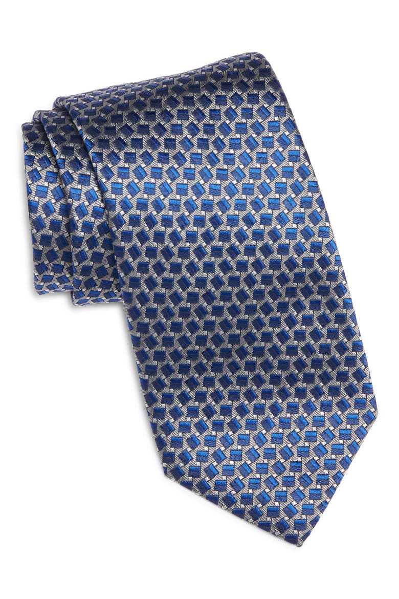 Geometric Silk Tie, Main, color, NAVY