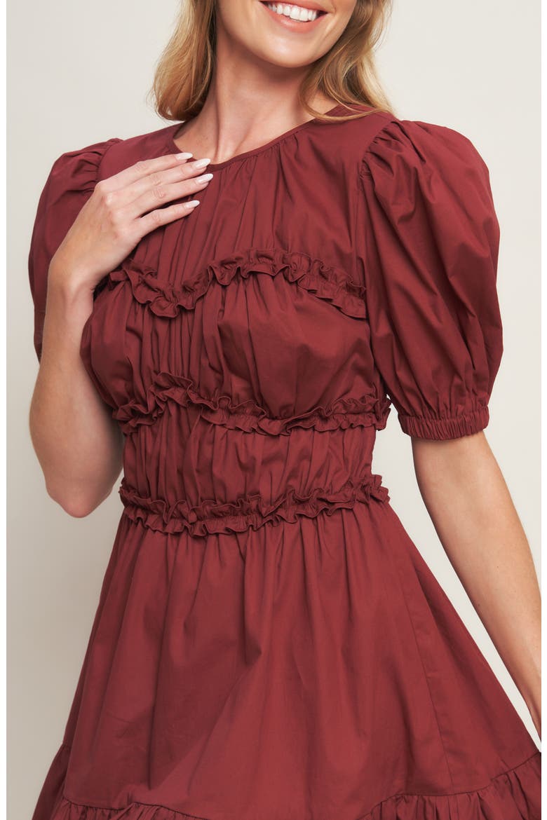 Ruffle Scrunch Puff Sleeve Minidress, Alternate, color, MAROON