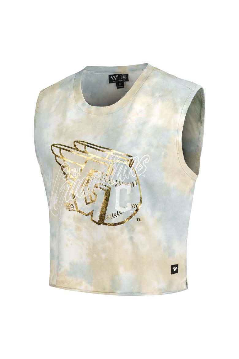 Women's The Wild Collective White Cleveland Guardians Washed Muscle Tank Top, Alternate, color, White