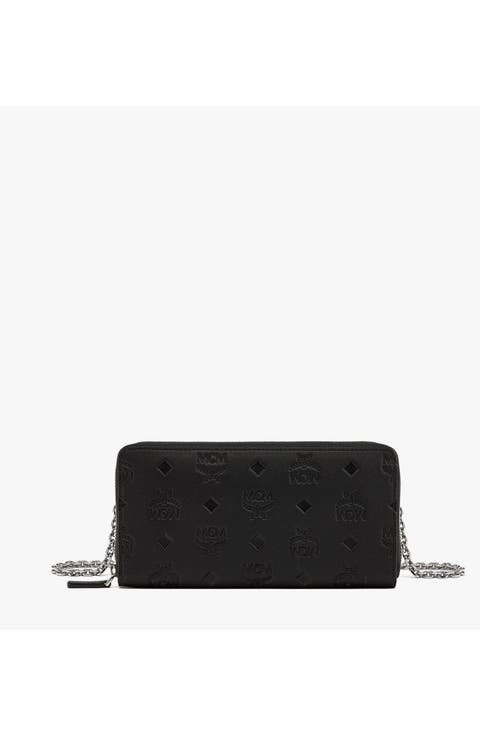 Aren Chain Zip Around Wallet in Embossed Monogram Leather