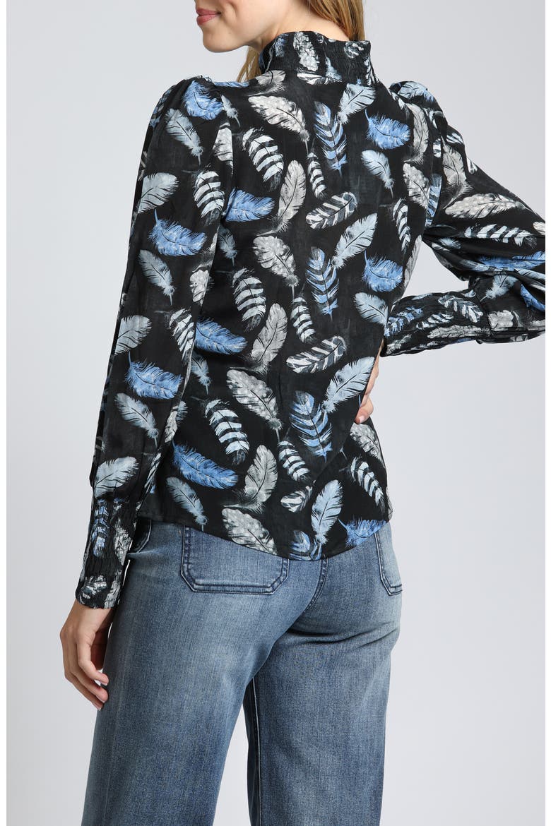 Puff Shoulder Button Front Top, Alternate, color, BLACK/BLUE MULTI