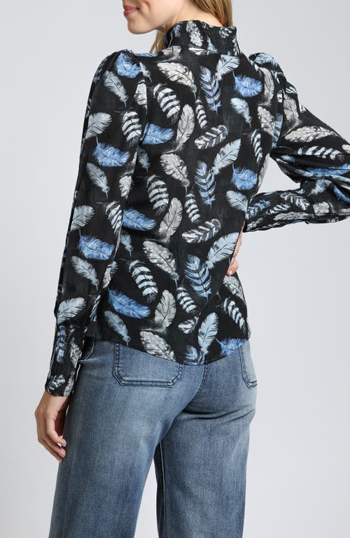 Apny Puff Sleeve Ruched Blouse In Shades Of Blue Feather In Multi