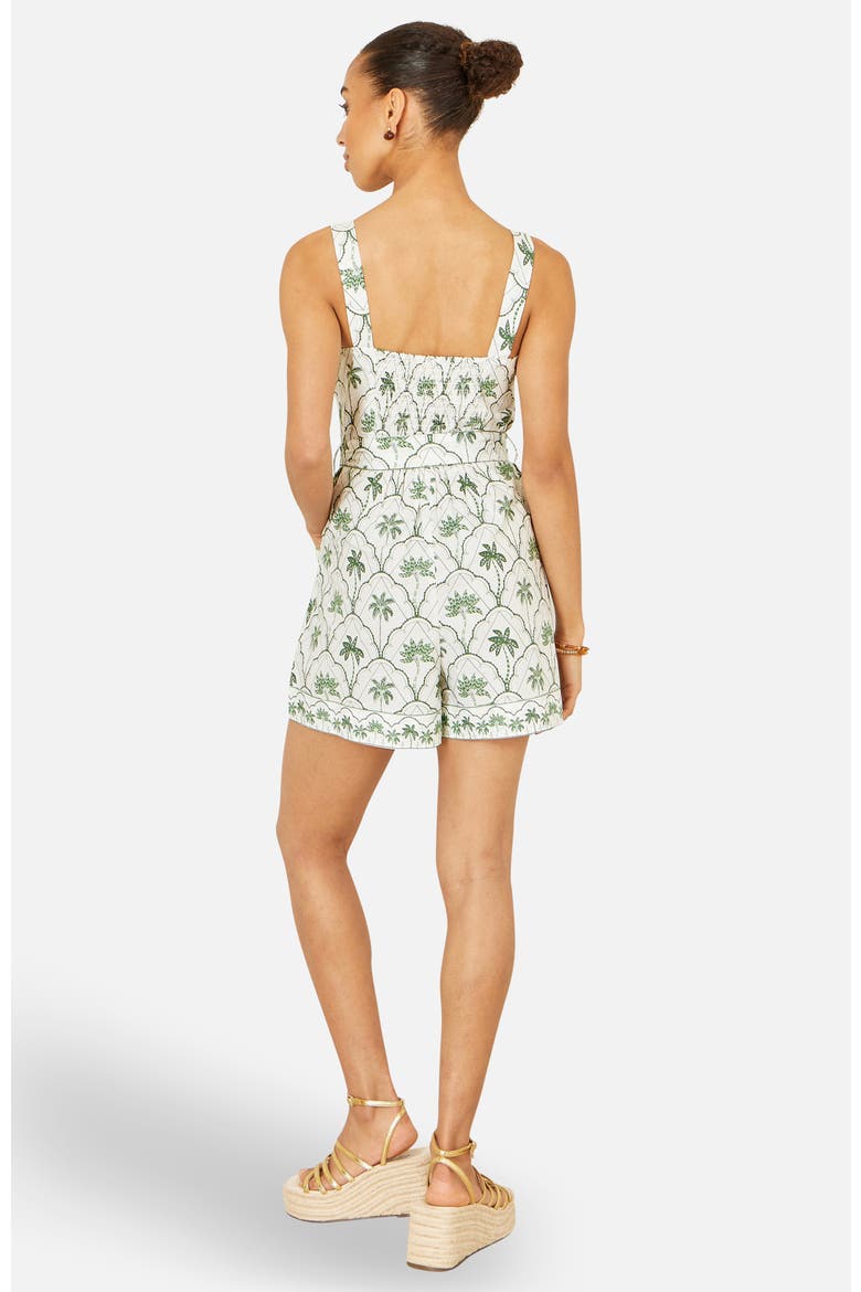 Palm Print Cotton Playsuit, Alternate, color, White