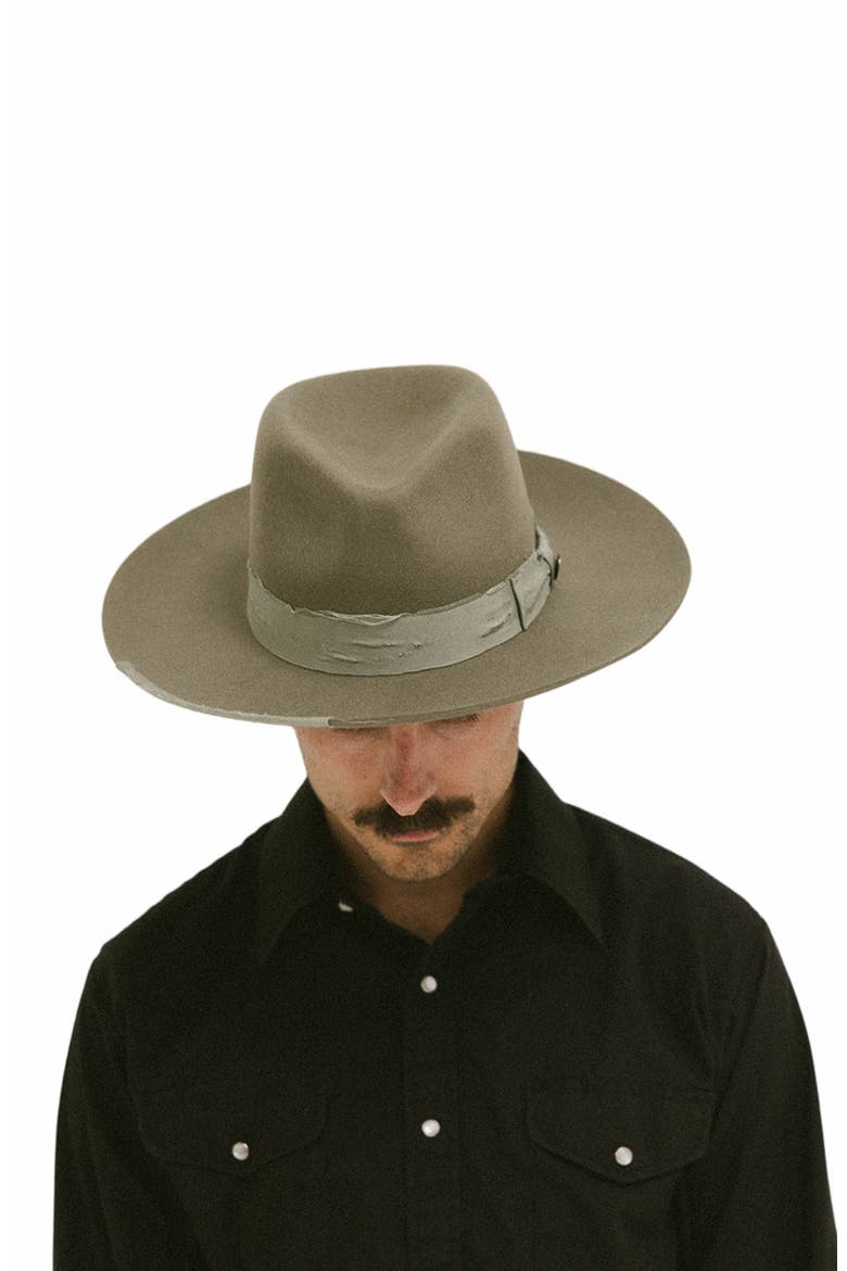 Delmar Distressed Felt Fedora, Alternate, color, Olive