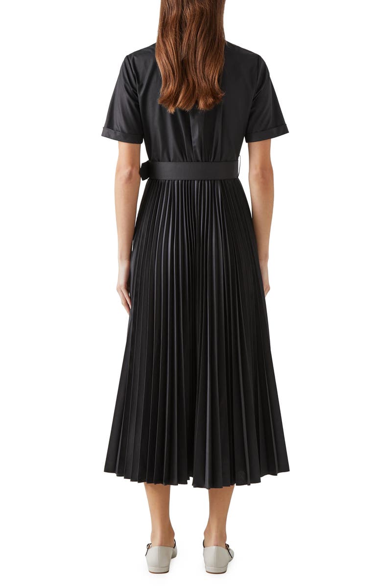 LK Bennett Cally Belted Pleated Shirtdress, Alternate, color, Black
