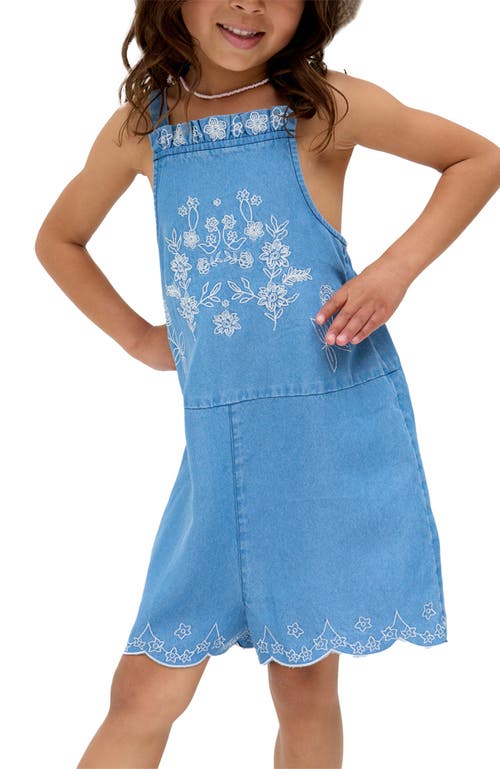 Raffya Kids Rachel Scalloped Hem Embroidered Romper In Blue