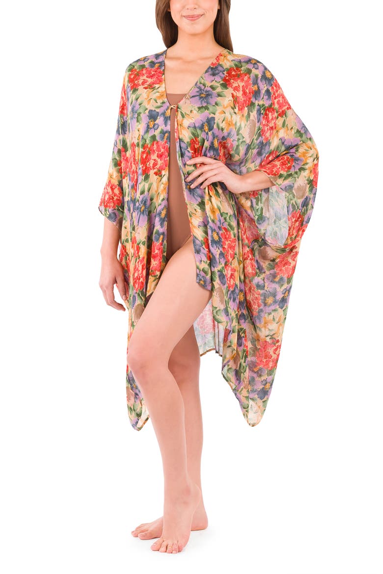 Floral Short Ruana, Alternate, color, FRENCH HYDRANGEA