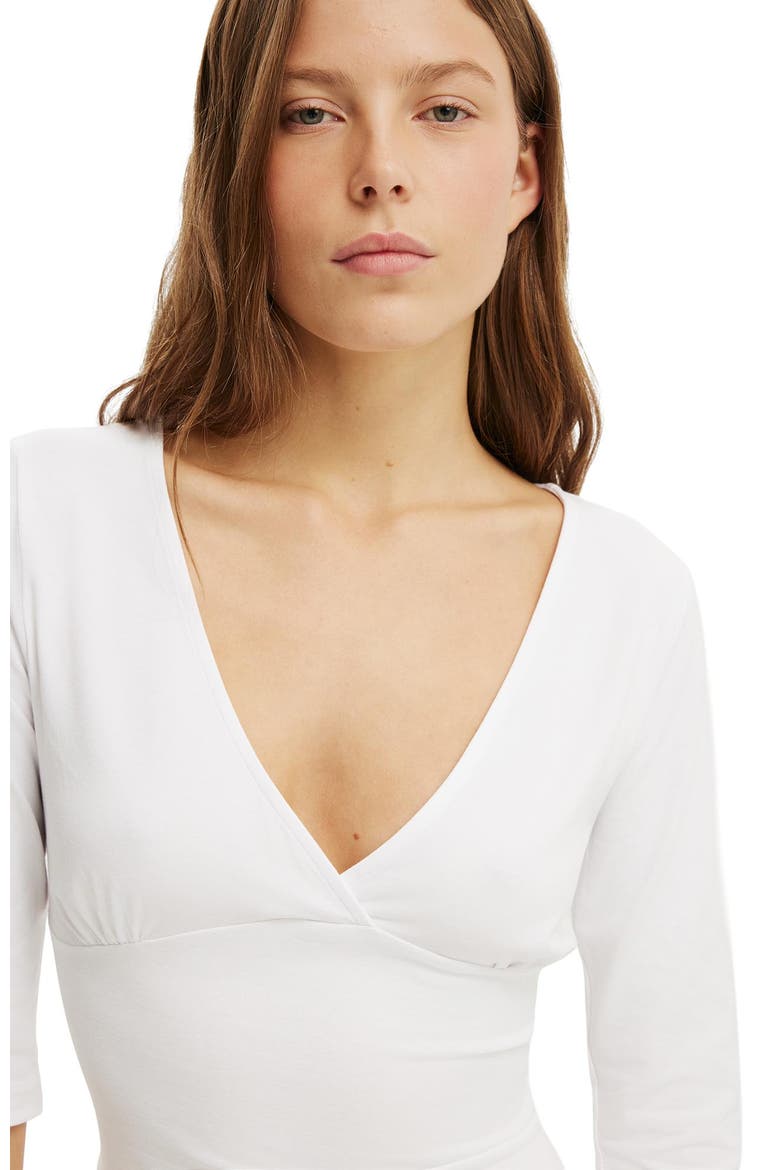 Women's Maple V Neck 3/4 Sleeve, Alternate, color, White