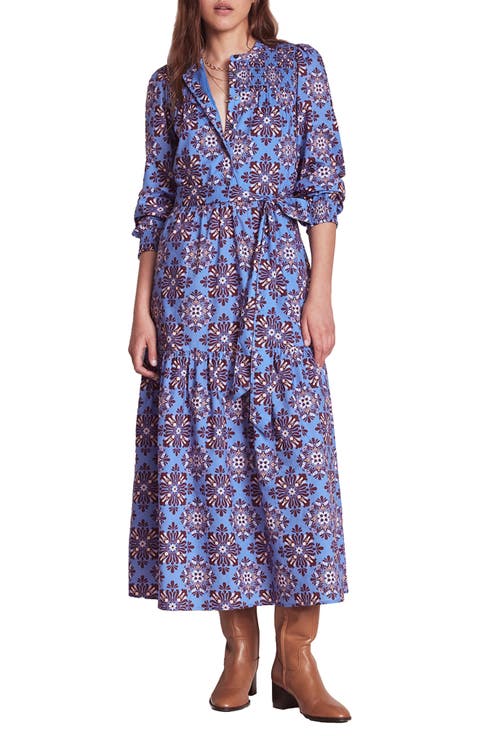 Floral Print Smock Yoke Maxi Dress
