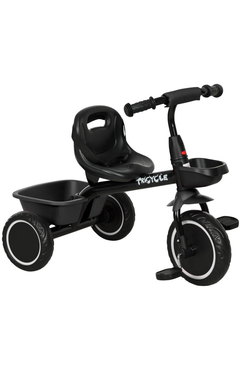 Qaba Toddler Tricycle with Adjustable Seat, Storage Baskets​, Main, color, Black