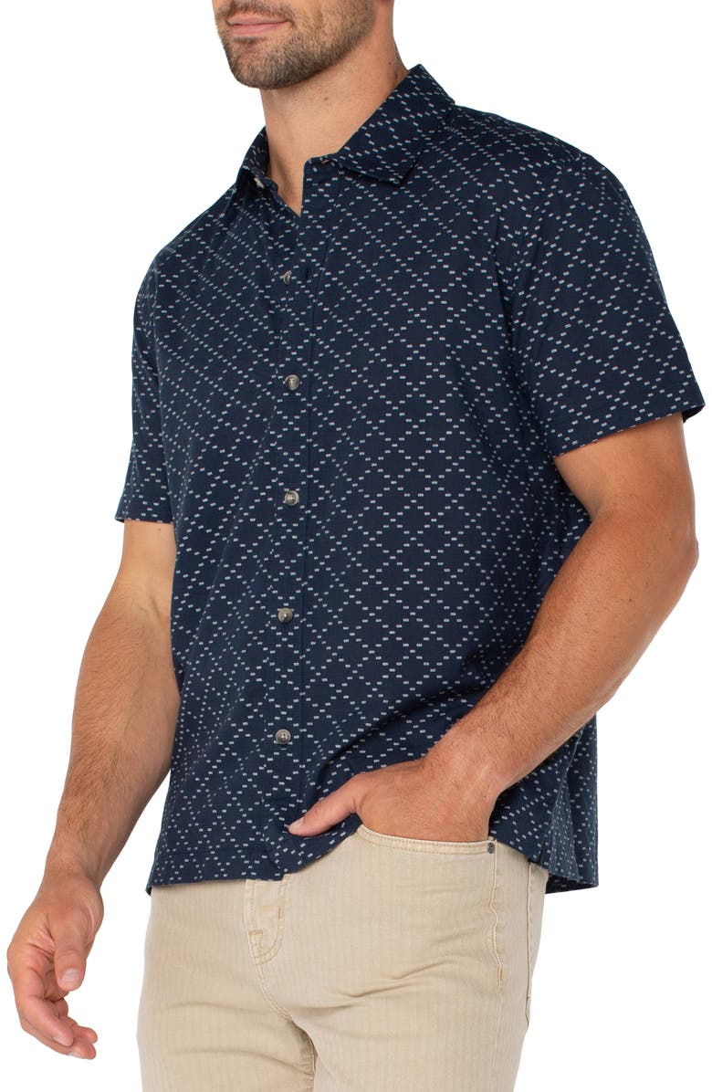 Liverpool Los Angeles Embroidered Geo Pattern Short Sleeve Cotton Button-Up Shirt, Alternate, color, 