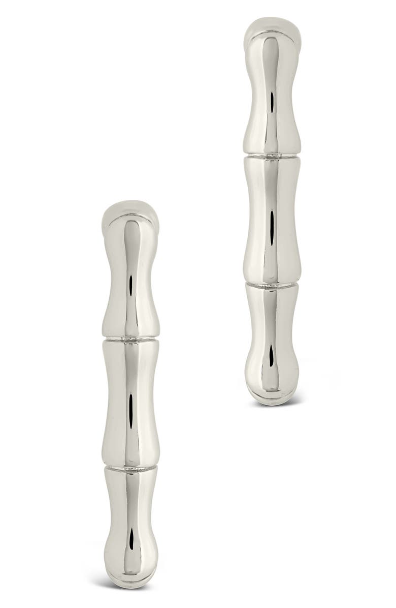 Sterling Forever Bamboo Shaped Rectangular Hoop Earrings, Alternate, color,