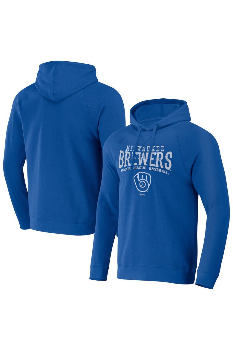 Men's Darius Rucker Collection by Fanatics  Royal Milwaukee Brewers Waffle-Knit Raglan Pullover Hoodie, Main, color, Royal