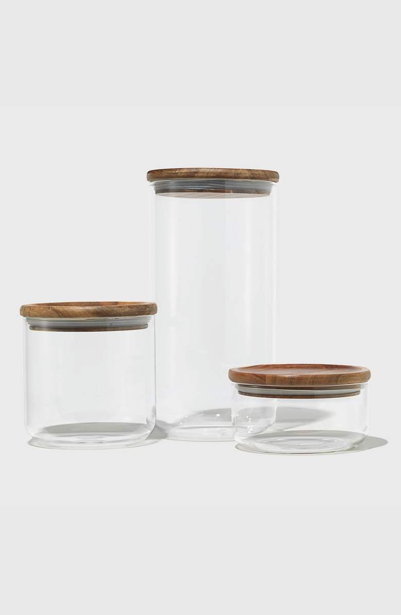 PUBLIC GOODS Glass Canister Set, Main, color, Clear / Brown