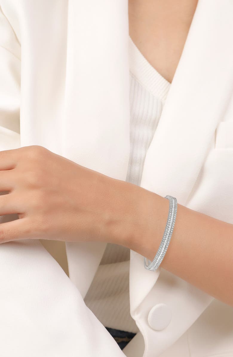 Crislu Luminous Baguette Cubic Zirconia Bangle, Alternate, color, Pure Platinum/ Clear Stone