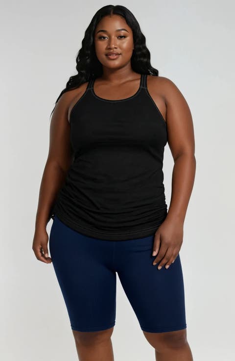 Plus Size Maya Tankini Swim Top With Built-in Bra and High Waisted Long Bike Swim Shorts