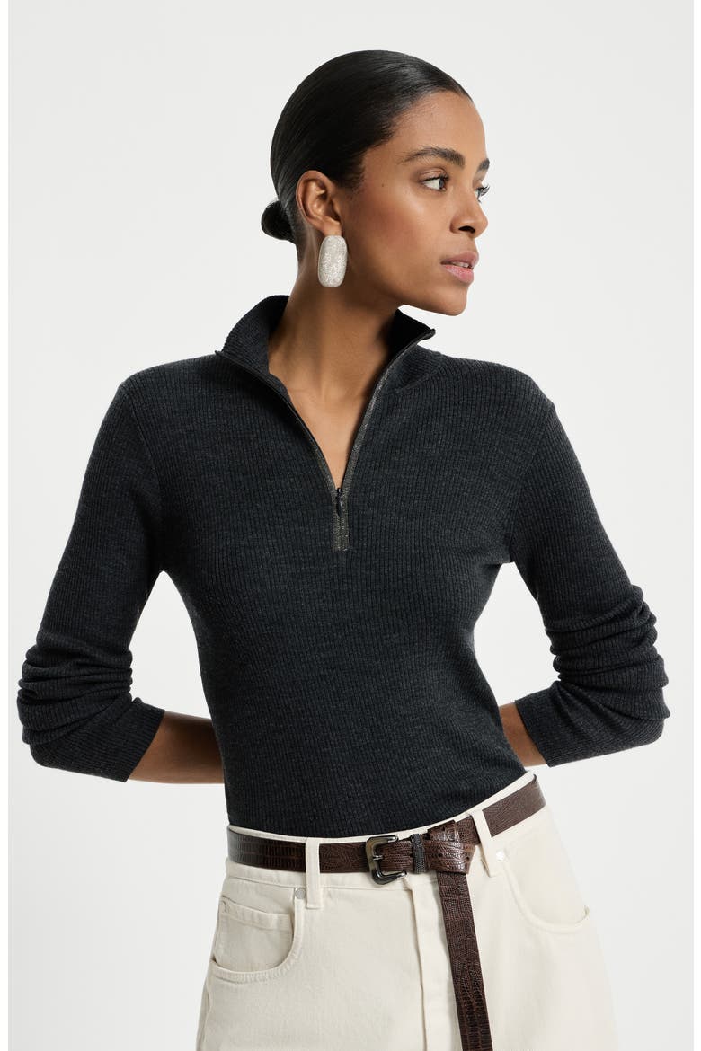 Virgin wool and cashmere sweater, Alternate, color, Anthracite