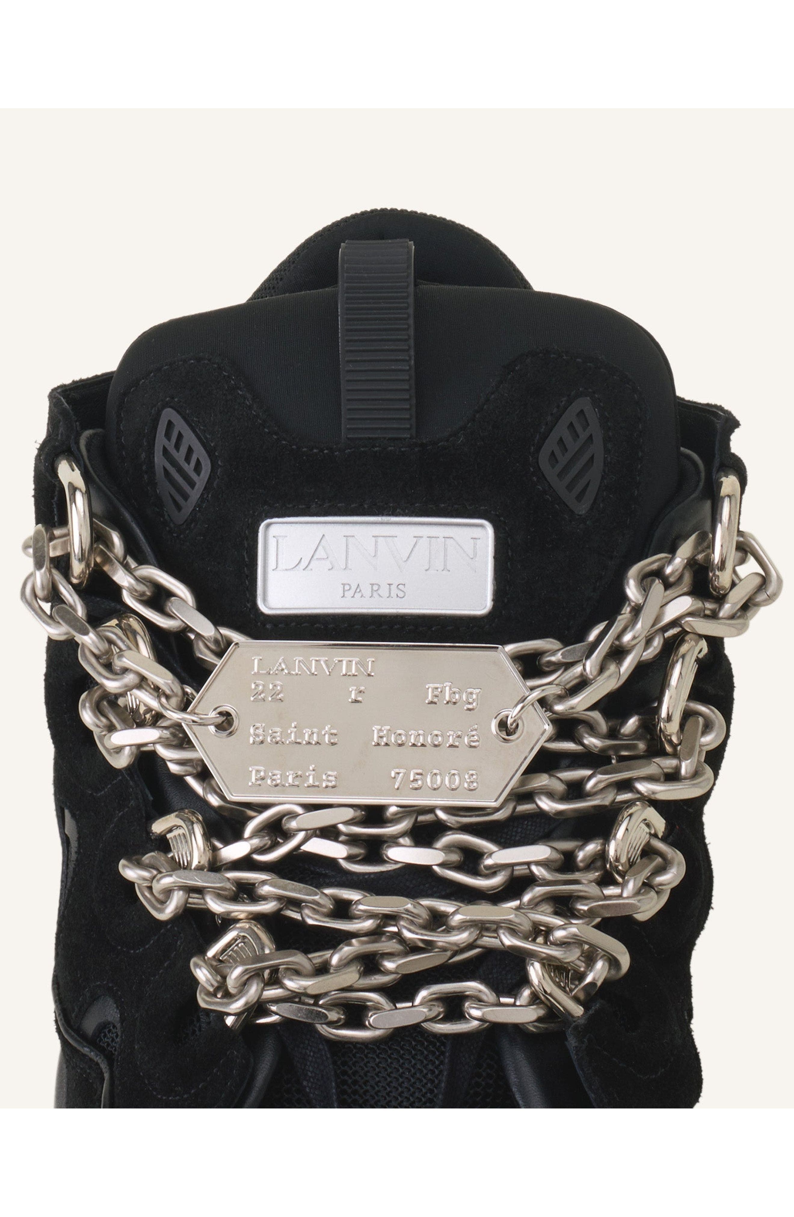 Lanvin Curb Sneakers Id Chain In Suede, Alternate, color, Black/Silver