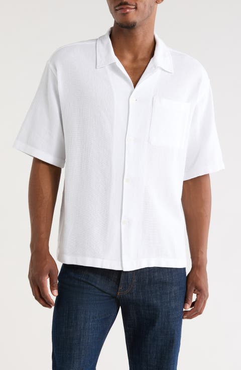 Open Weave Short Sleeve Button-Up Shirt