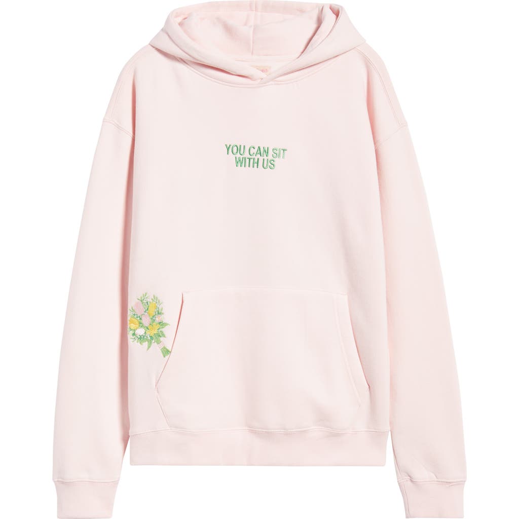 Happy Camp3r Sit With Us Embroidered Graphic Hoodie In Pink