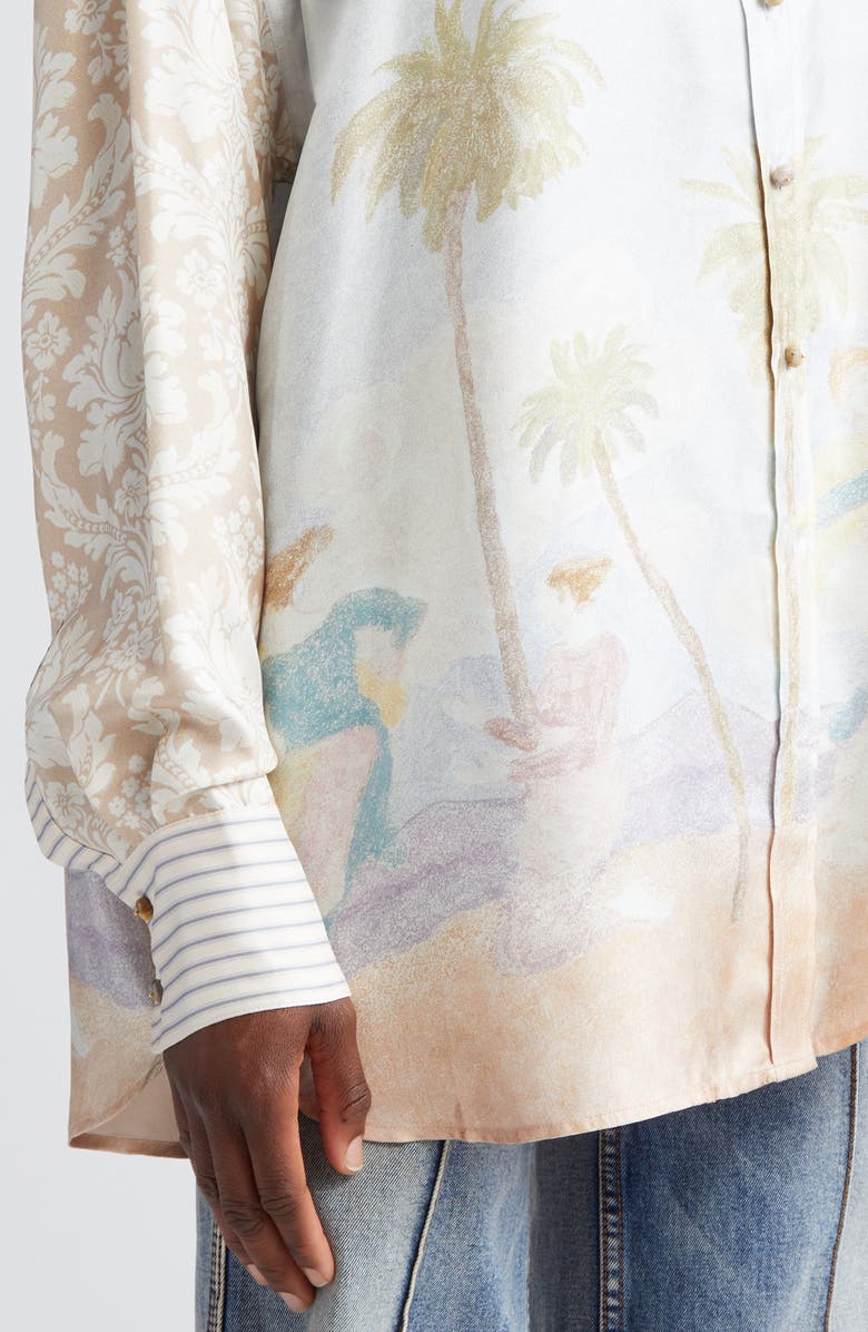 Zimmermann Sensory Mixed Print Silk Button-Up Shirt, Alternate, color, 