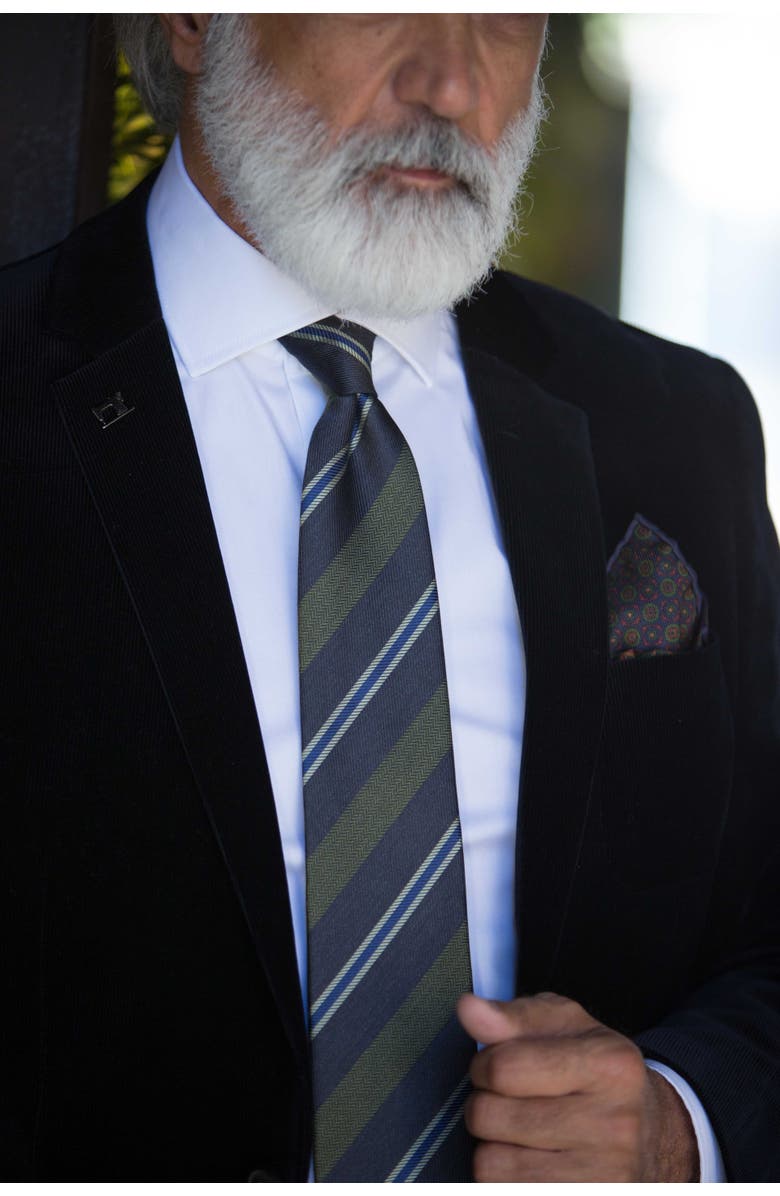 Elizabetta Flaminia - Extra Long Silk Jacquard Tie for Men, Alternate, color, Navy And Olive