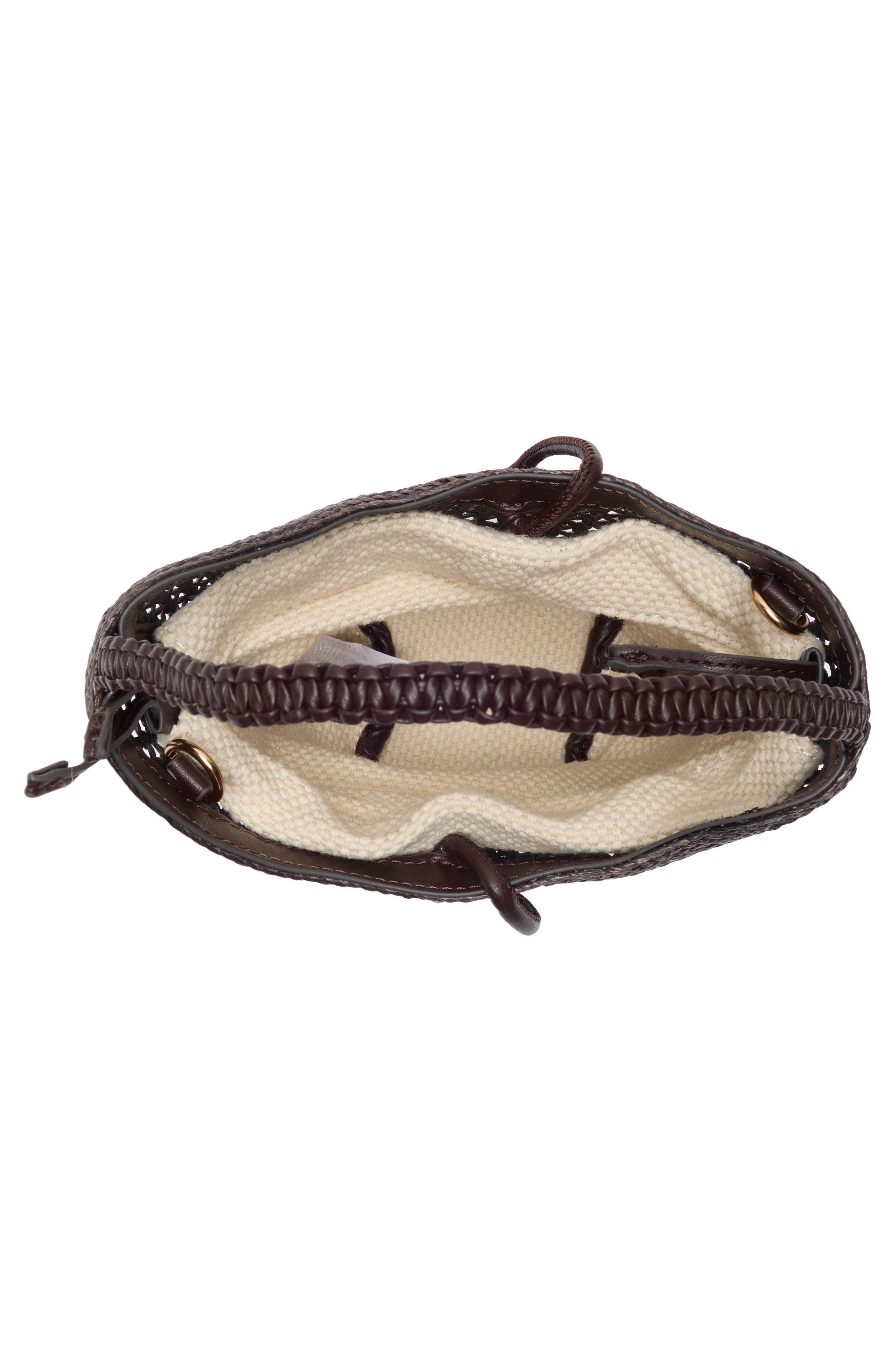 Sam Edelman Marcie Open Weave Small Bucket Crossbody Bag, Alternate, color, Dark Brown