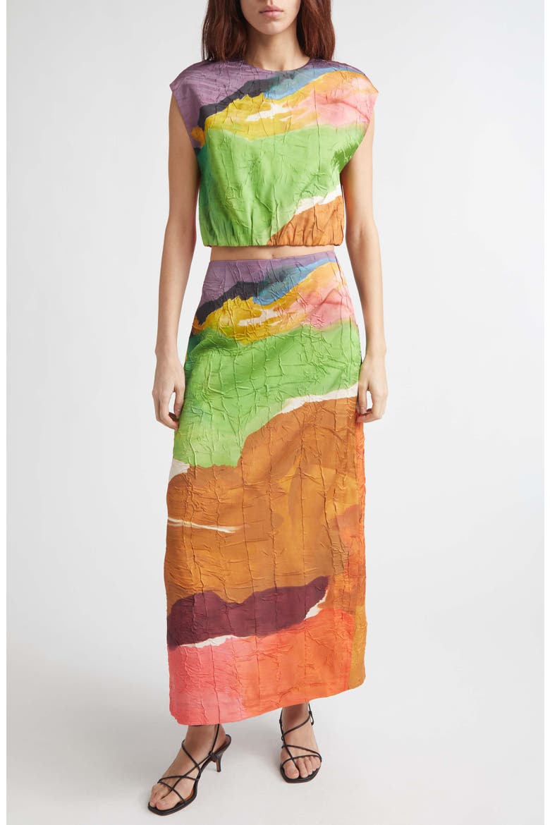 Gisella Crinkle Satin Crop Top, Alternate, color, NATURE ABHORS A VACUUM