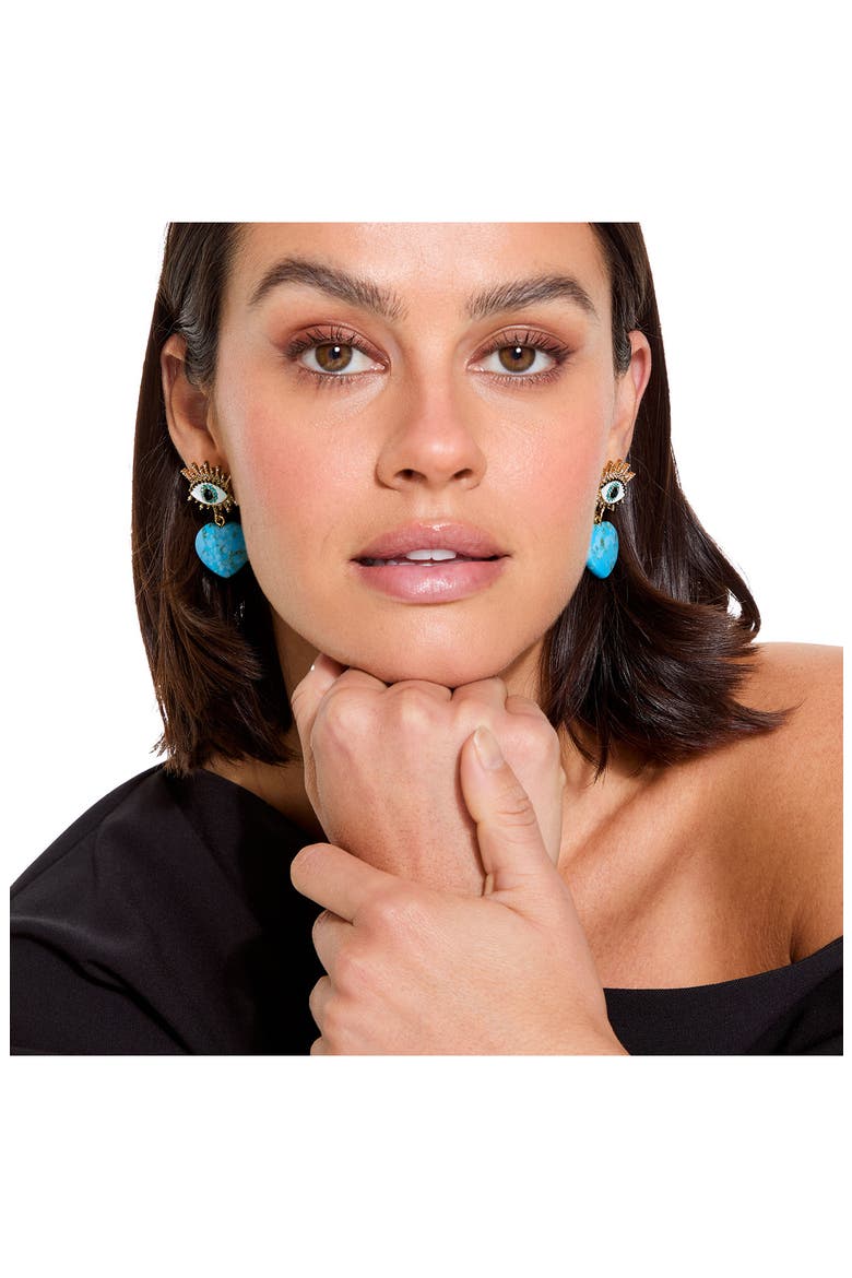 Evil Eye & Heart Drop Earrings, Alternate, color, TURQUOISE