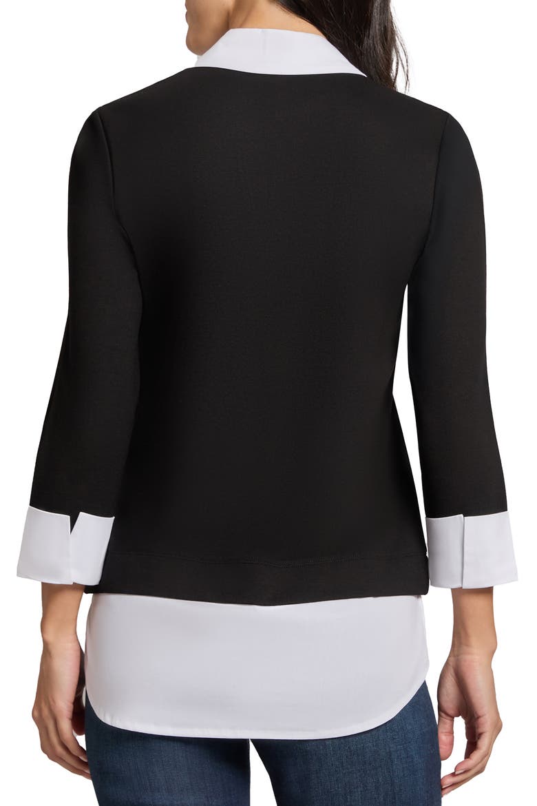 Serenity Poplin Trim Knit Top, Alternate, color, JONES BLACK/ NYC WHITE