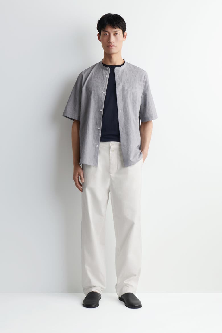 Grandad-collar Short-sleeved Shirt, Alternate, color, BLUE / WHITE / STRIPED