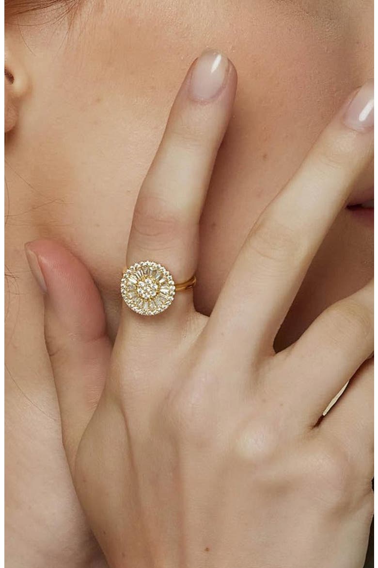 14k Gold Plated Elise Ring Dainty Crystal Sparkle Trendy, Alternate, color, Gold