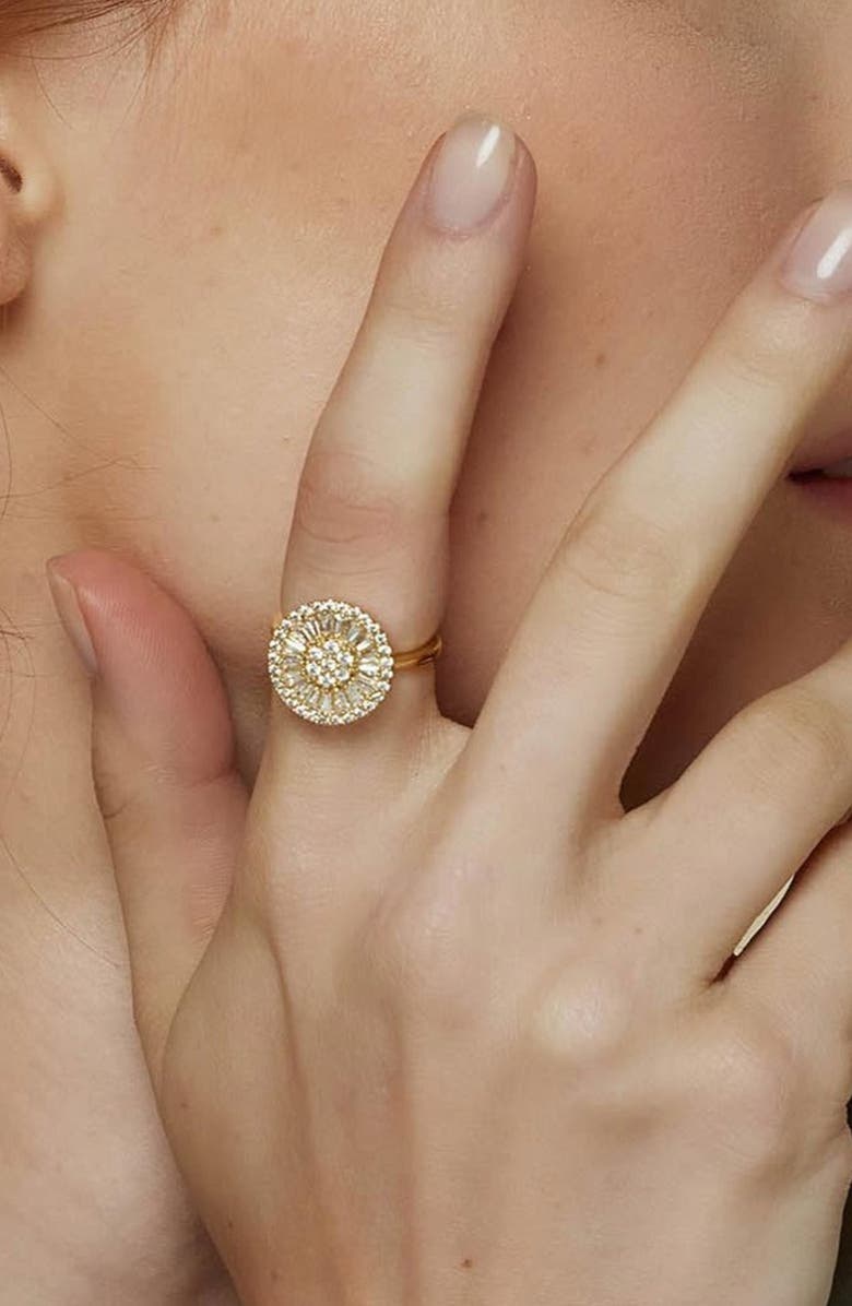 Bearfruit Jewelry 14k Gold Plated Elise Ring Dainty Crystal Sparkle Trendy, Alternate, color, Gold