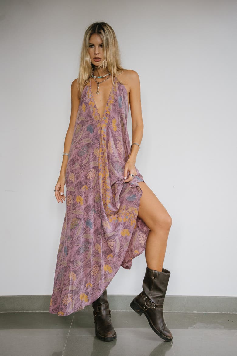 Classic Silk Dress Katie, Main, color, Purple Print