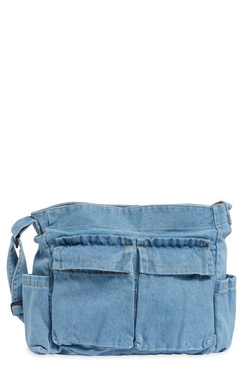 BP. Multipocket Denim Messenger Bag in Light Wash at Nordstrom