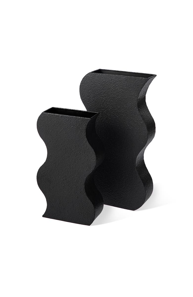 Glitzhome Set of 2 Modern Textured Ripple Metal Decorative Vases, Alternate, color, Black