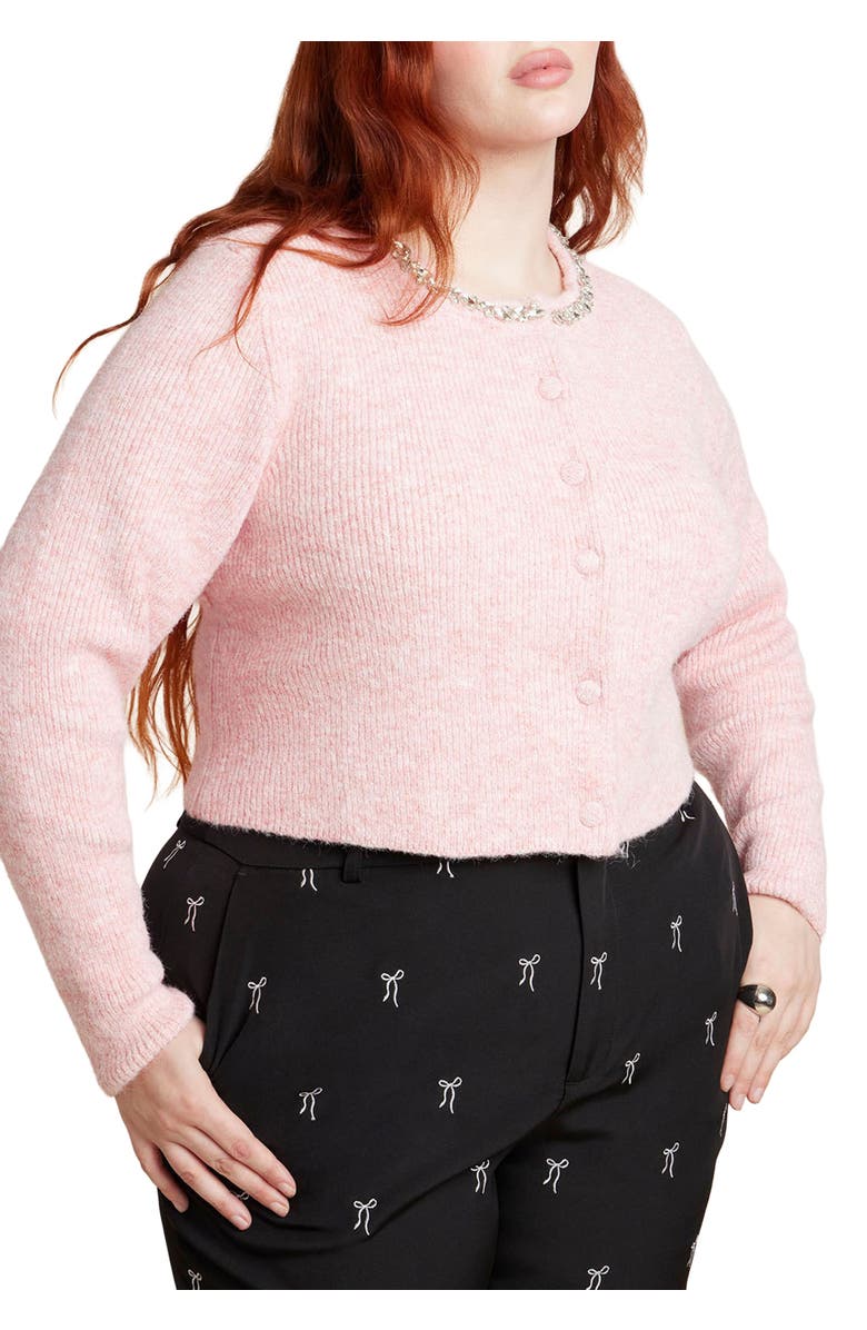 ELOQUII Embellished Cardigan, Main, color, Marled Pink