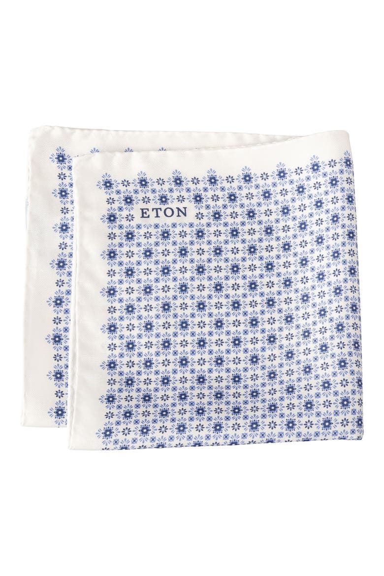 Neat Floral Silk Pocket Square, Main, color, NAVY