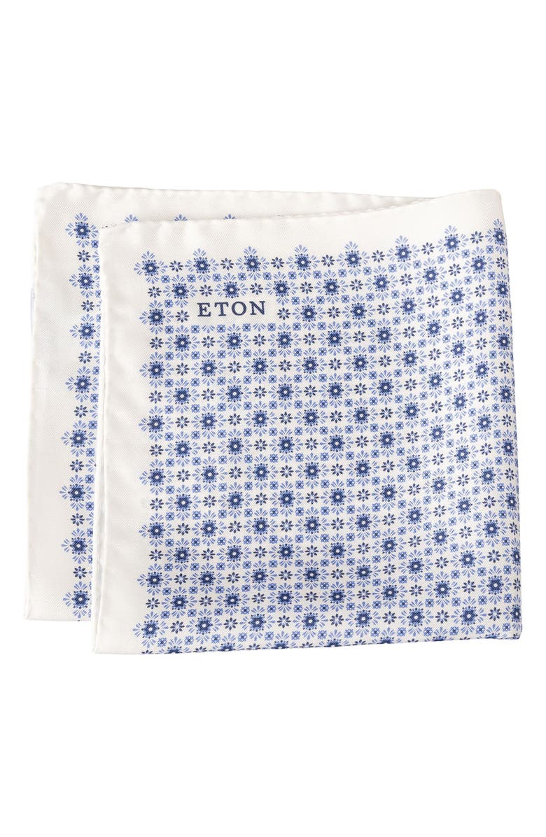 Eton Neat Floral Silk Pocket Square, Main, color, Navy