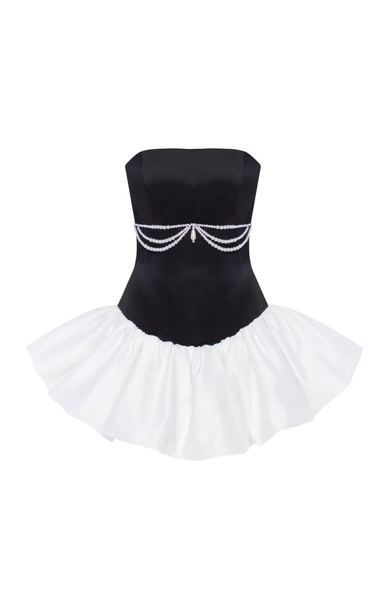 Milla Strapless Corset Formal Mini Dress with Pearl Chain in Black & White, Alternate, color, Black